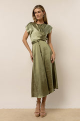 Rosalind Midi Dress in Moss - FINAL SALE
