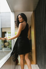 Audria Fringe Mini Dress in Black - FINAL SALE