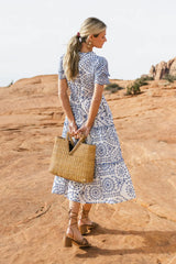 Alena Eyelet Lace Dress in Blue - FINAL SALE