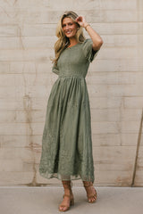 Alora Embroidered Dress in Sage