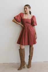 Dinah Pleated Mini Dress in Rust - FINAL SALE