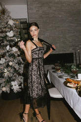 Zinnia Lace Floral Tie Strap Dress in Black - FINAL SALE