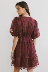 Tiana Embroidered Mini Dress in Red-Brown - FINAL SALE
