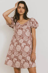Darcella Floral Mini Dress in Mauve - FINAL SALE