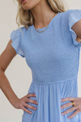 Cara Smocked Midi Dress in Blue - FINAL SALE