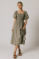 Janie Smocked Midi Dress in Olive - FINAL SALE