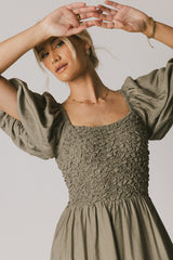 Janie Smocked Midi Dress in Olive - FINAL SALE