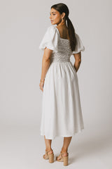 Janie Smocked Midi Dress in White - FINAL SALE