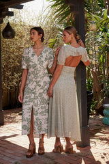 Lia Floral Midi Dress in Sage