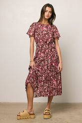 Mary Anne Floral Midi Dress in Brown - FINAL SALE