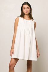 Arizona Pleated Babydoll Dress in White - FINAL SALE