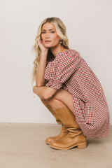 Cody Gingham Mini Dress in Burgundy