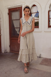 Miya Collared Midi Dress in Natural