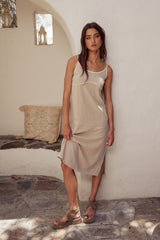 Joanna Contrast Midi Dress in Taupe