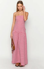 Angela Red Gingham Maxi Dress