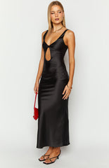Attina Black Satin Maxi Dress