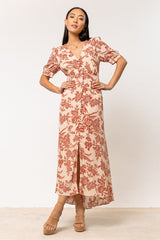 Lia Floral Midi Dress in Rust - FINAL SALE