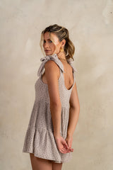 Mary Floral Knit Romper in Taupe