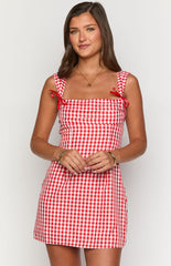 Layla Red Gingham Tie Back Mini Dress