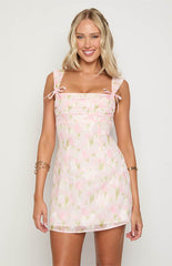 Layla Pink Floral Tie Back Mini Dress