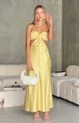 Lili Yellow Satin Strapless Maxi Dress