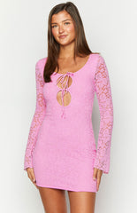 Love Me Pink Lace Long Sleeve Mini Dress
