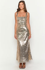 Mirror Gold Sequin Maxi Dress