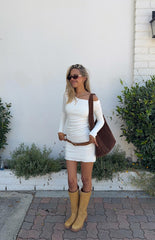 Myles White Long Sleeve Drop Shoulder Mini Dress