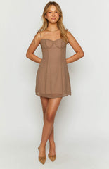 Penny Lane Brown Spotted Mini Dress