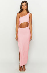 Simone Cut Out One Shoulder Pink Maxi Dress