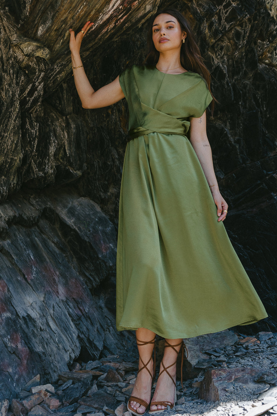 Rosalind Midi Dress in Moss - FINAL SALE