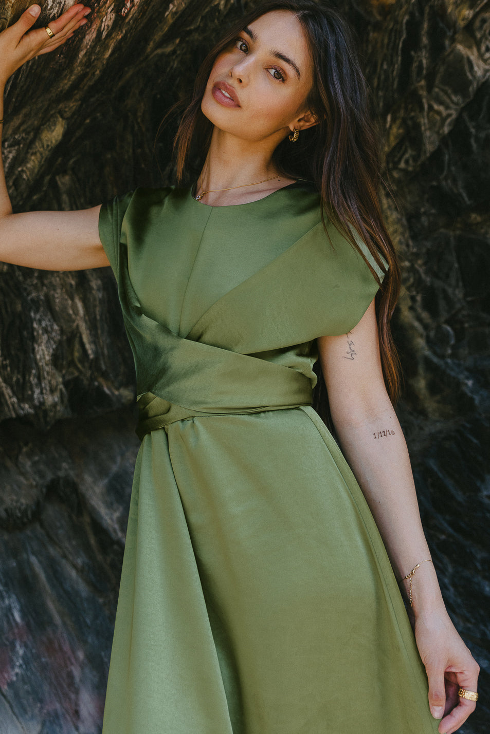 Rosalind Midi Dress in Moss - FINAL SALE