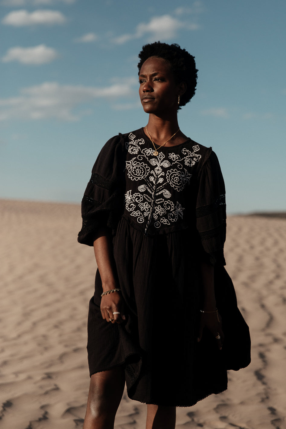 Serendipity Embroidered Midi Dress in Black - FINAL SALE