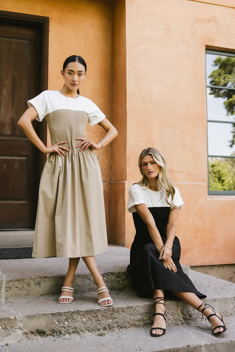 Florence Smocked Midi Dress in Taupe - FINAL SALE