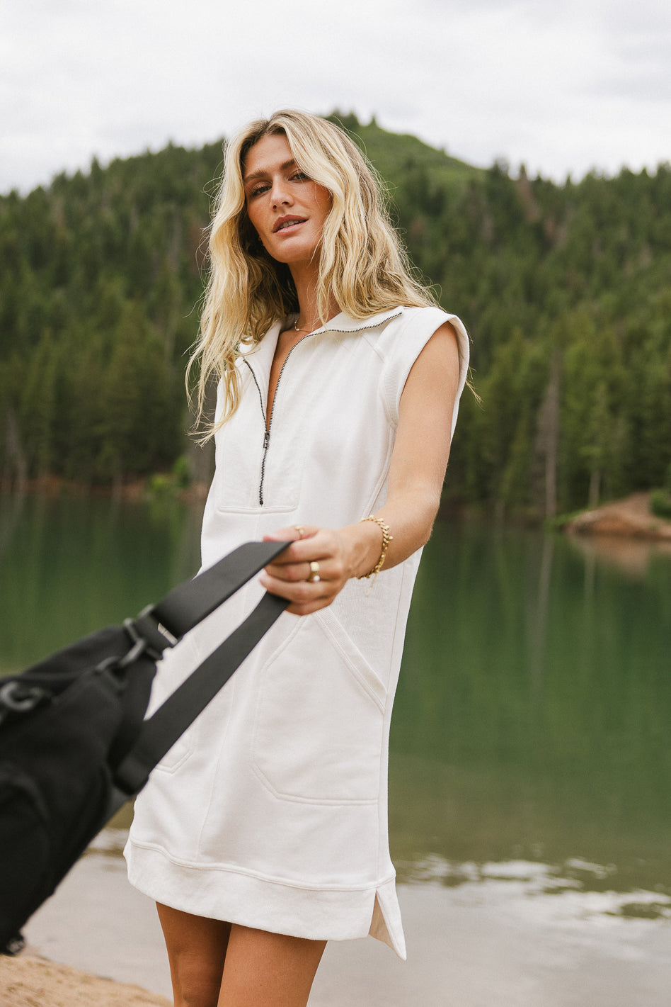 Emory Quarter Zip Dress in Ivory - FINAL SALE