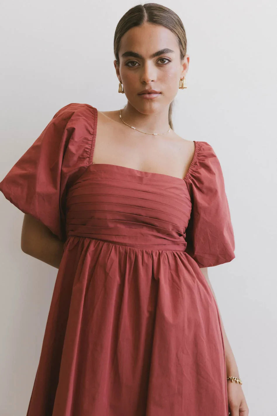 Dinah Pleated Mini Dress in Rust - FINAL SALE