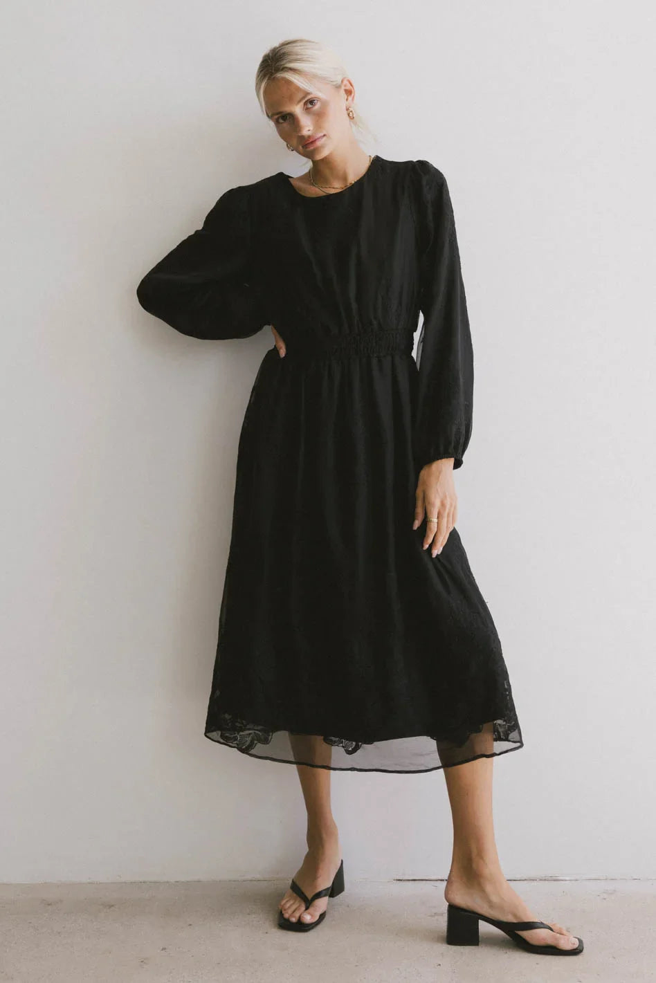 Andee Embroidered Midi Dress in Black - FINAL SALE