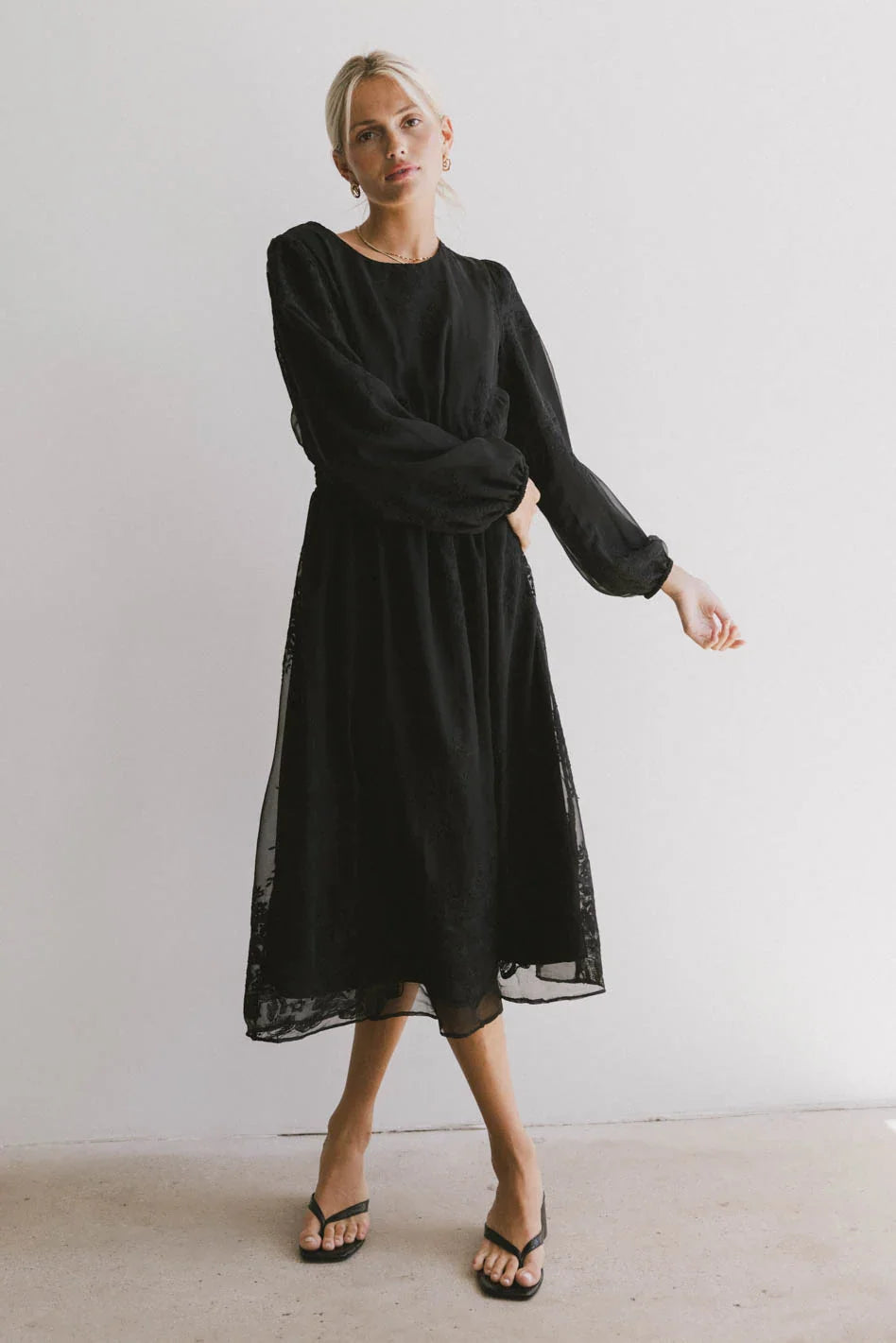 Andee Embroidered Midi Dress in Black - FINAL SALE