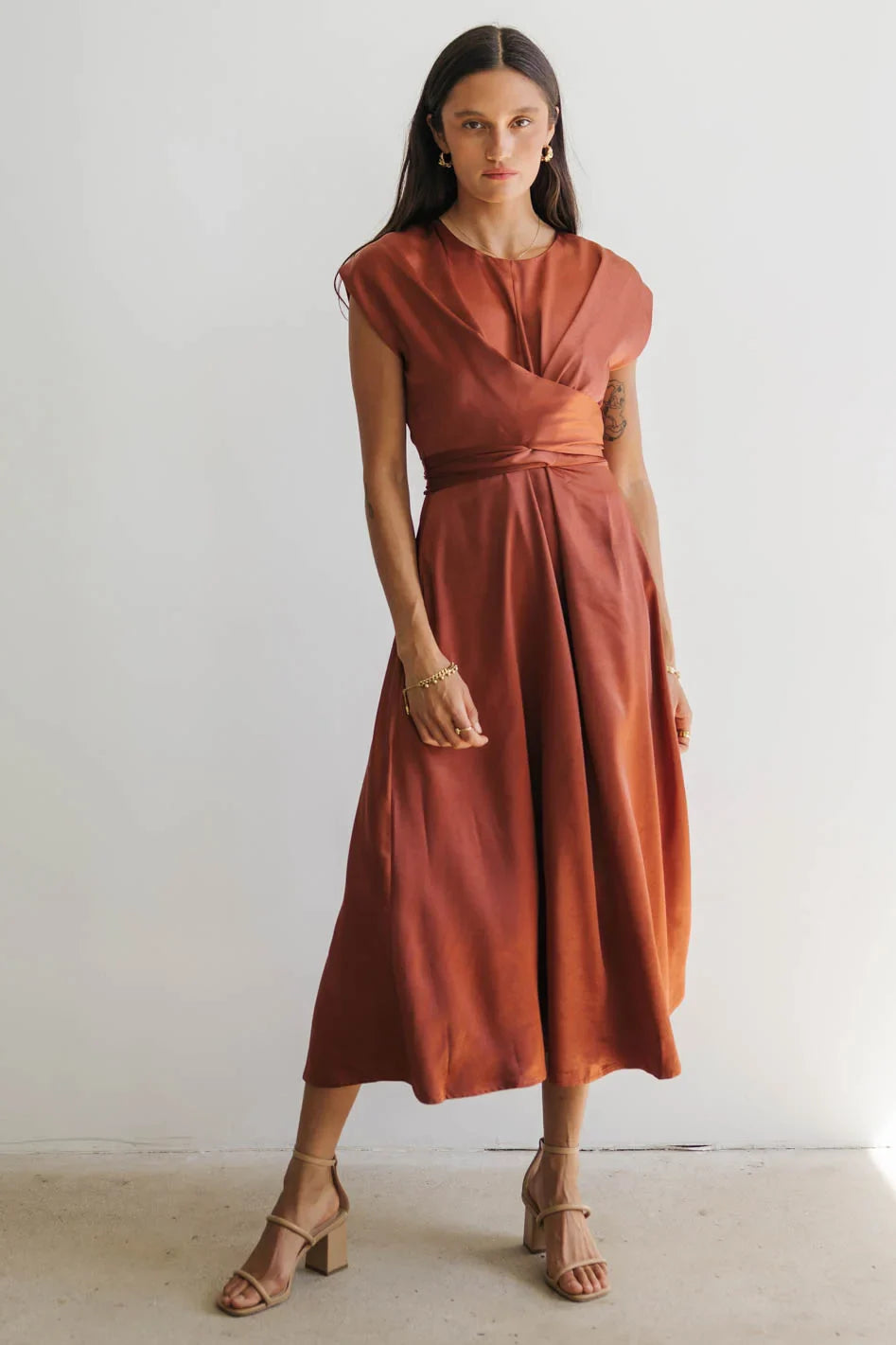 Rosalind Midi Dress in Rust - FINAL SALE