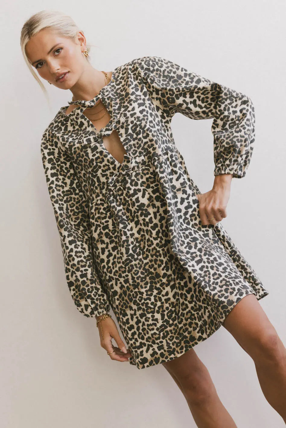 Tyler Peplum Mini Dress in Leopard - FINAL SALE