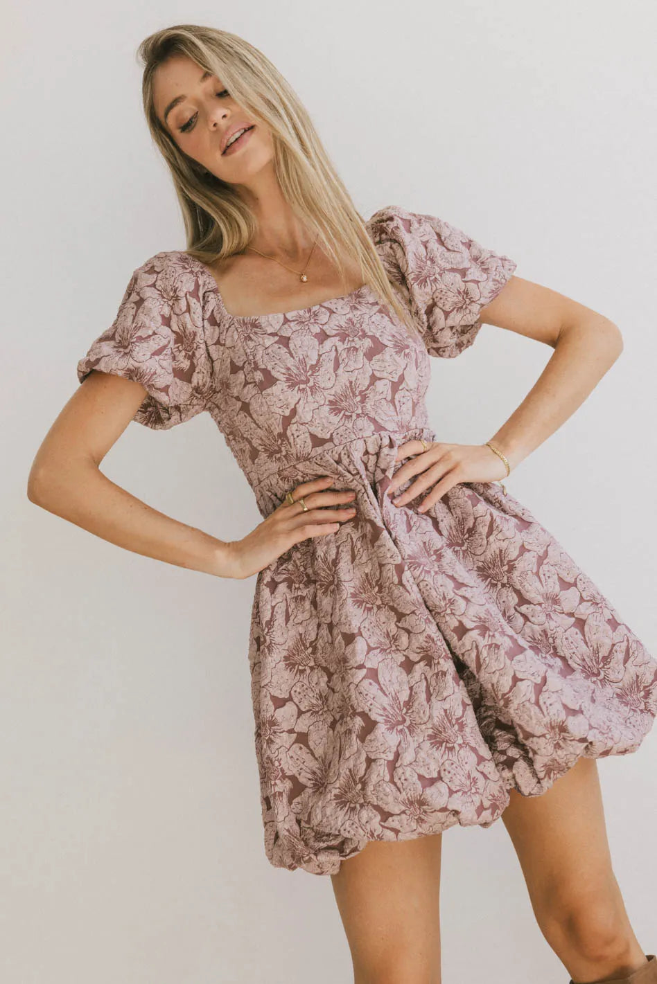 Aisling Bubble Mini Dress in Mauve - FINAL SALE