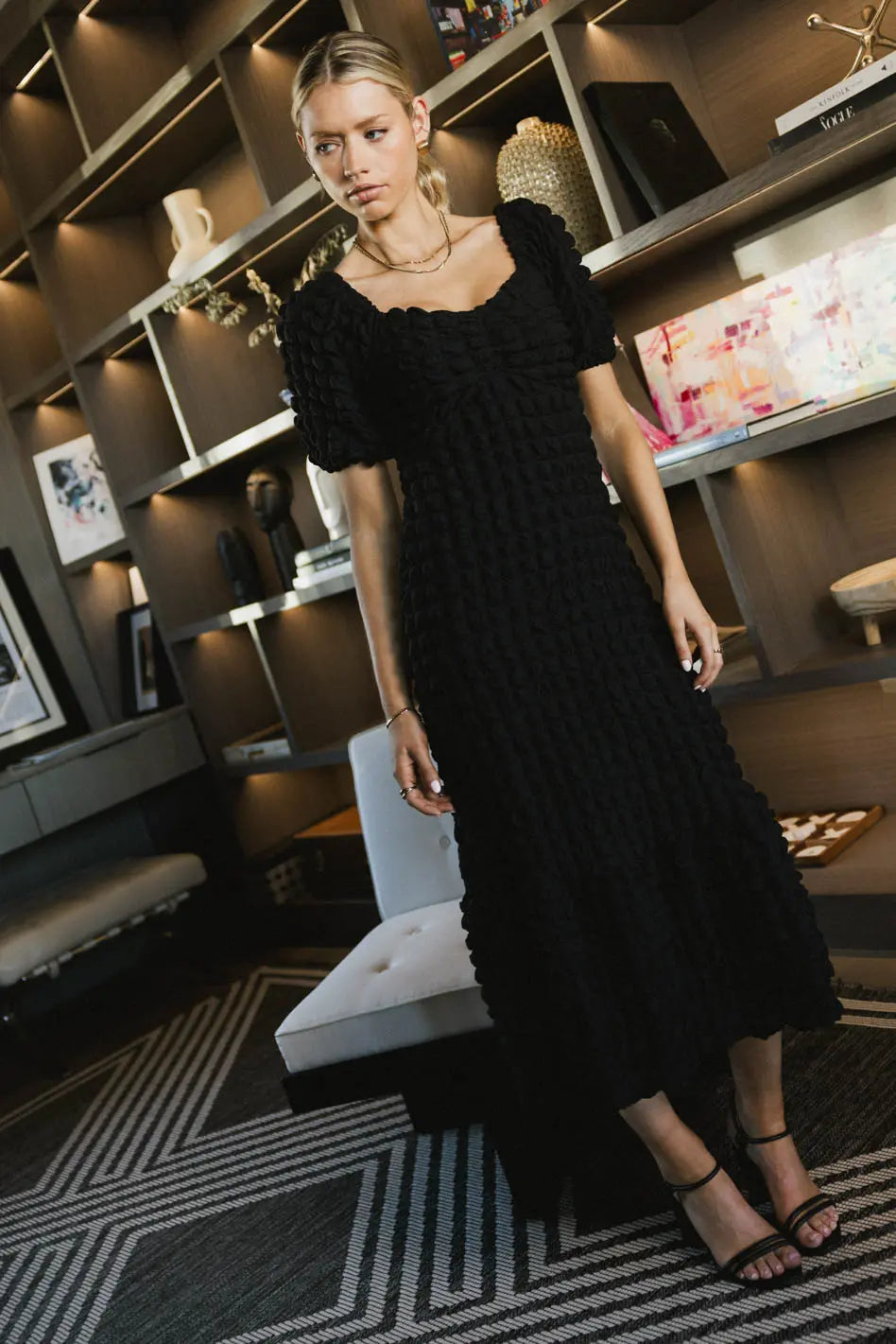 Miley Bubble Texture Dress in Black - FINAL SALE