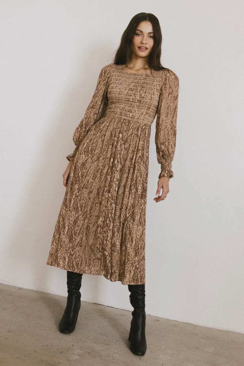 Justice Abstract Midi Dress in Brown - FINAL SALE