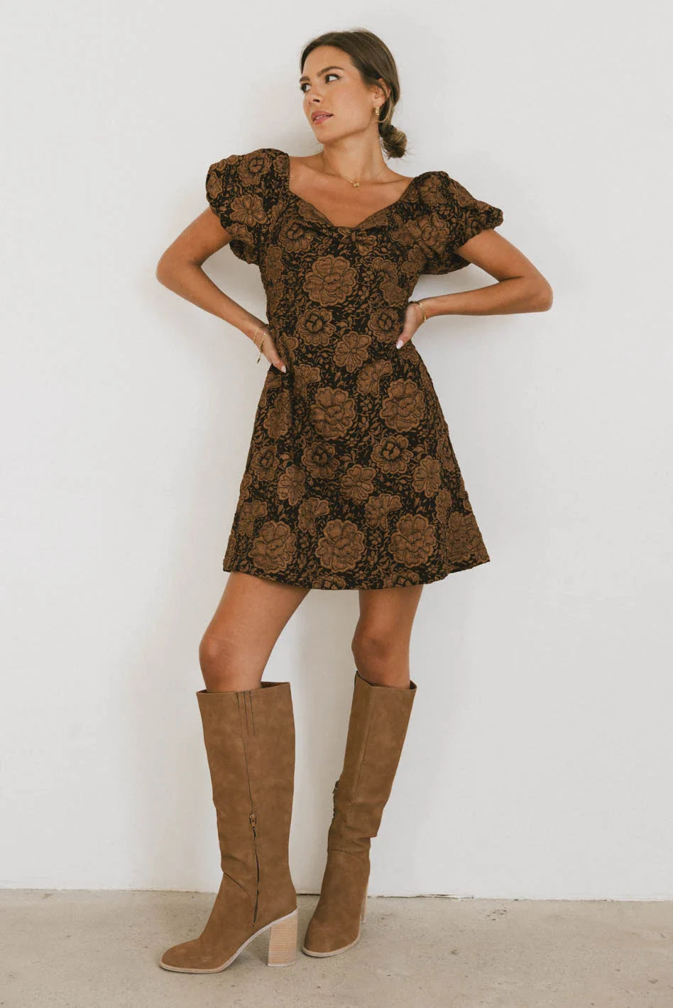 Darcella Floral Mini Dress in Brown - FINAL SALE