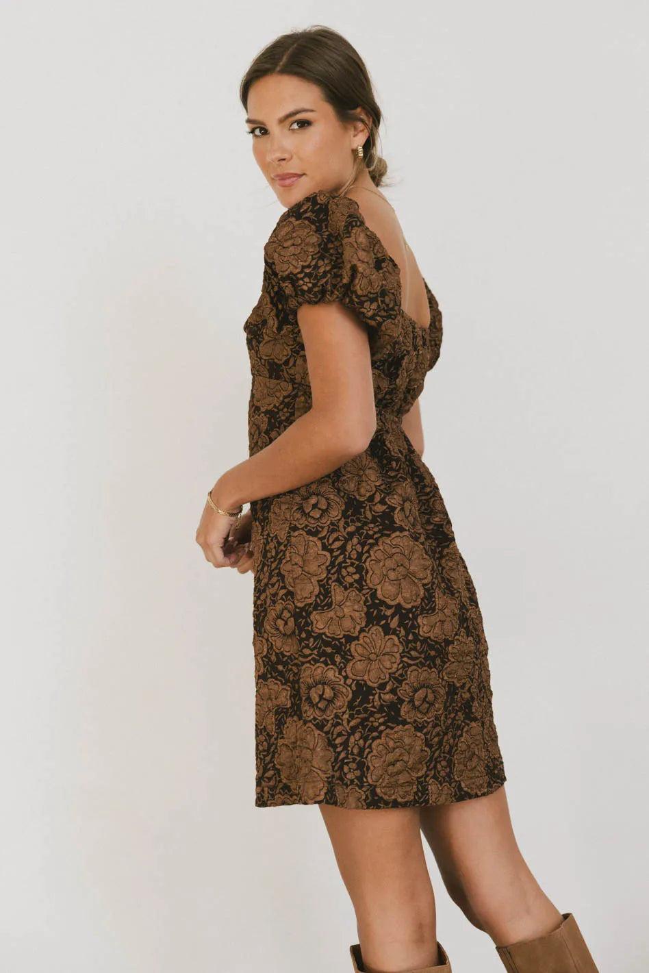 Darcella Floral Mini Dress in Brown - FINAL SALE