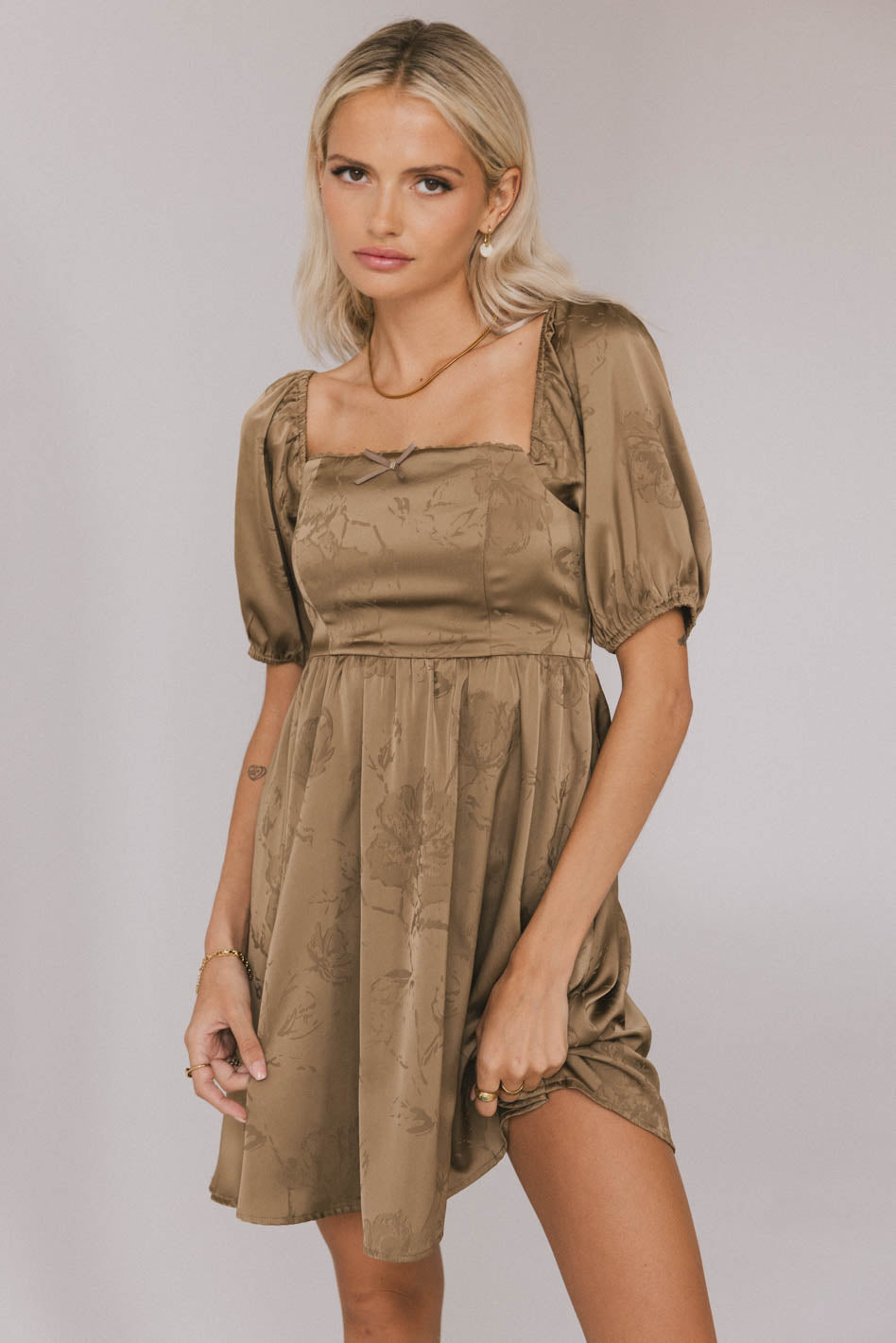 Alexis Satin Mini Dress in Olive - FINAL SALE