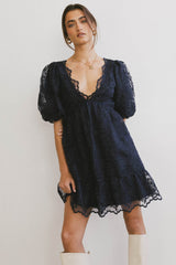 Tiana Embroidered Mini Dress in Navy - FINAL SALE