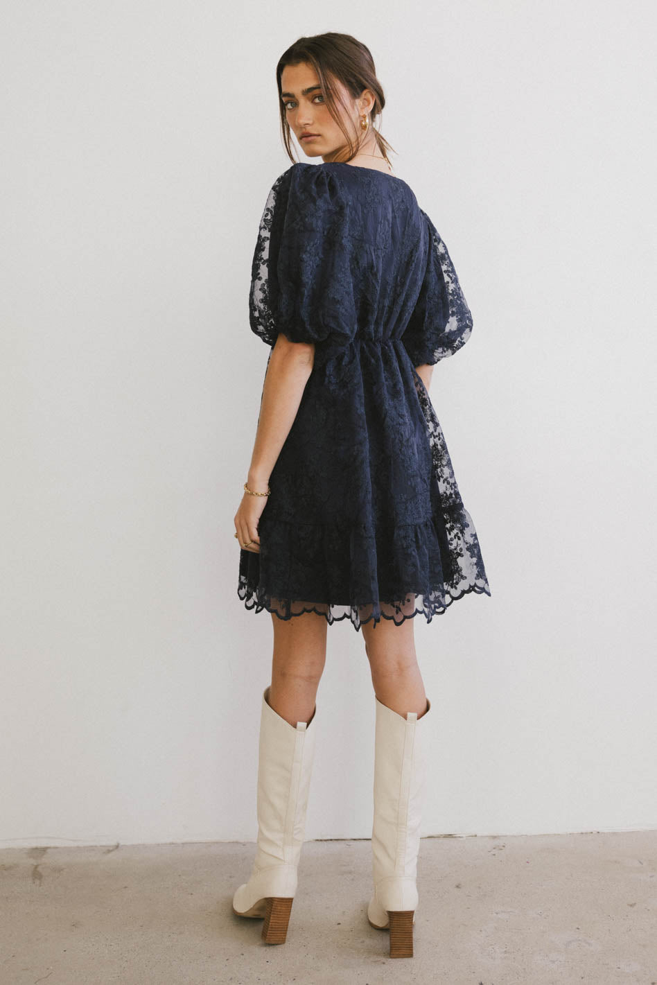 Tiana Embroidered Mini Dress in Navy - FINAL SALE