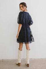 Tiana Embroidered Mini Dress in Navy - FINAL SALE