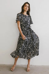 Mary Anne Floral Midi Dress in Black - FINAL SALE